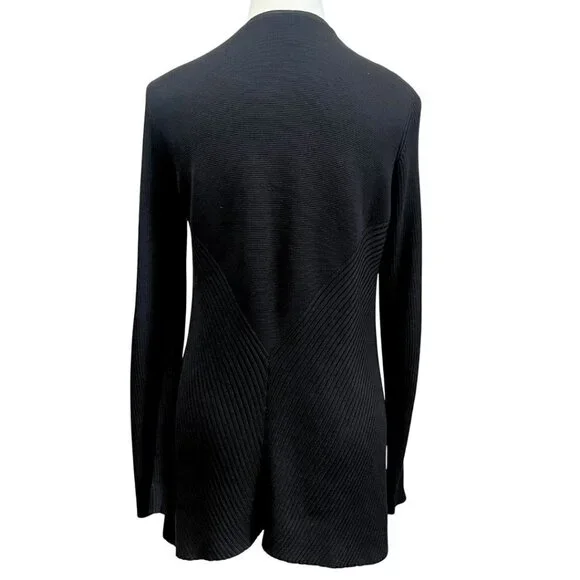 EILEEN FISHER PETITE BLACK COTTON SILK OPEN MID-LENGTH CARDIGAN - PM - Picture 3 of 8